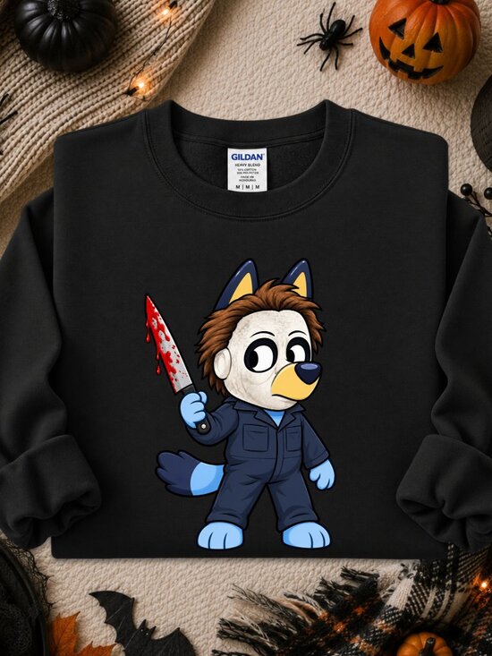 Star Oaks Farm Other - Bluey Halloween Sweatshirt Adult Unisex Crewneck Dog Funny Horror Movie Lover